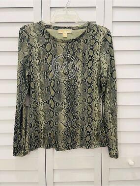 Michael Kors Top Women’s Medium Animal Print Top with MK Rhinestone Logo